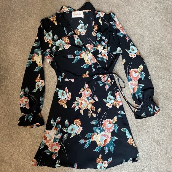 Brandi Land Floral Wrap Long Sleeve Dress Size L - Picture 1 of 4